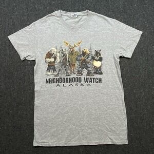 Neighborhood Watch Alaska Bear Wolf Shotgun Wilderness‎ Gray T-Shirt Sz Small